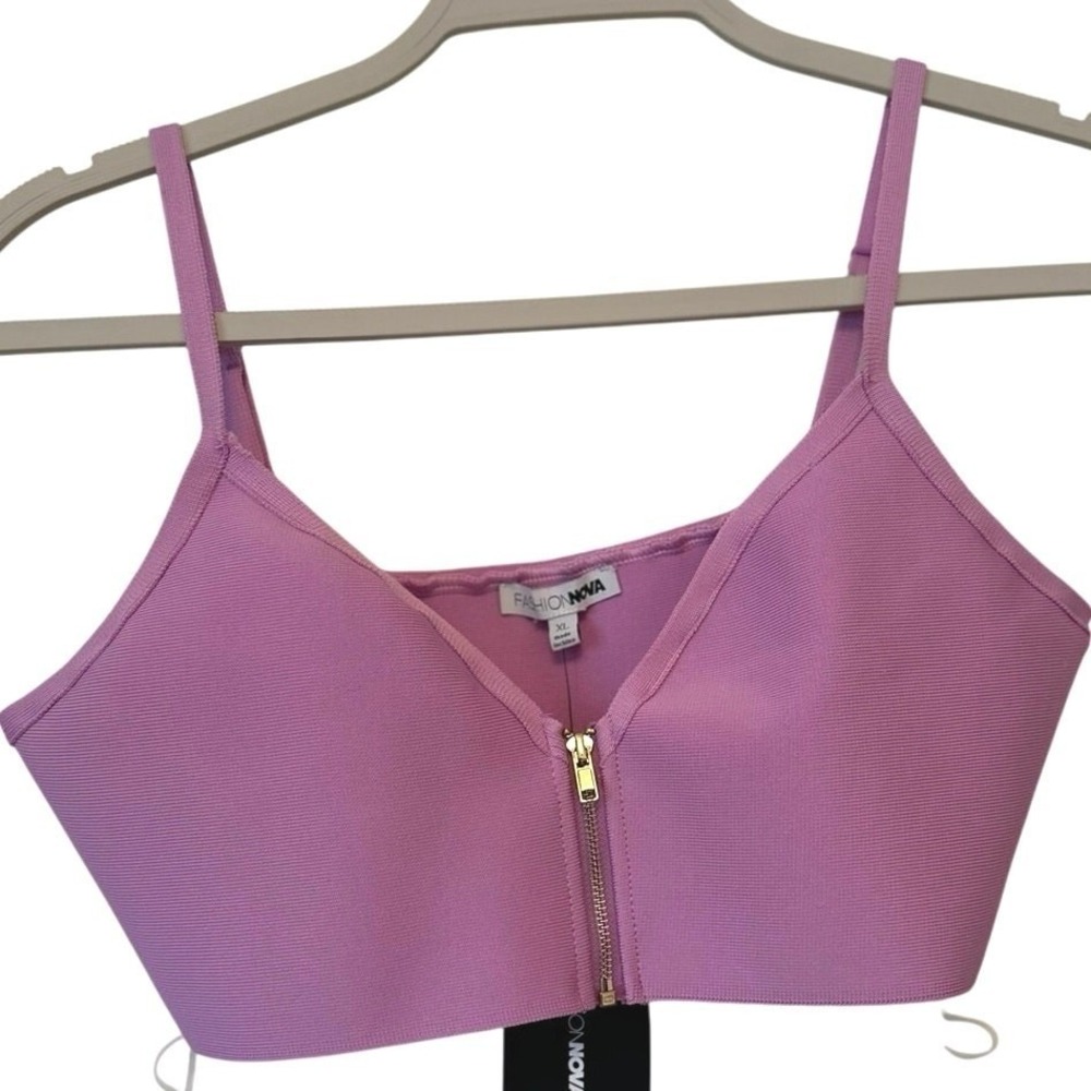Fashion Nova Bandage Crop Top Orchid Purple Gold Zip Front Adjustable Straps‎ XL